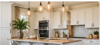 Bright kitchen interior concept with island seating